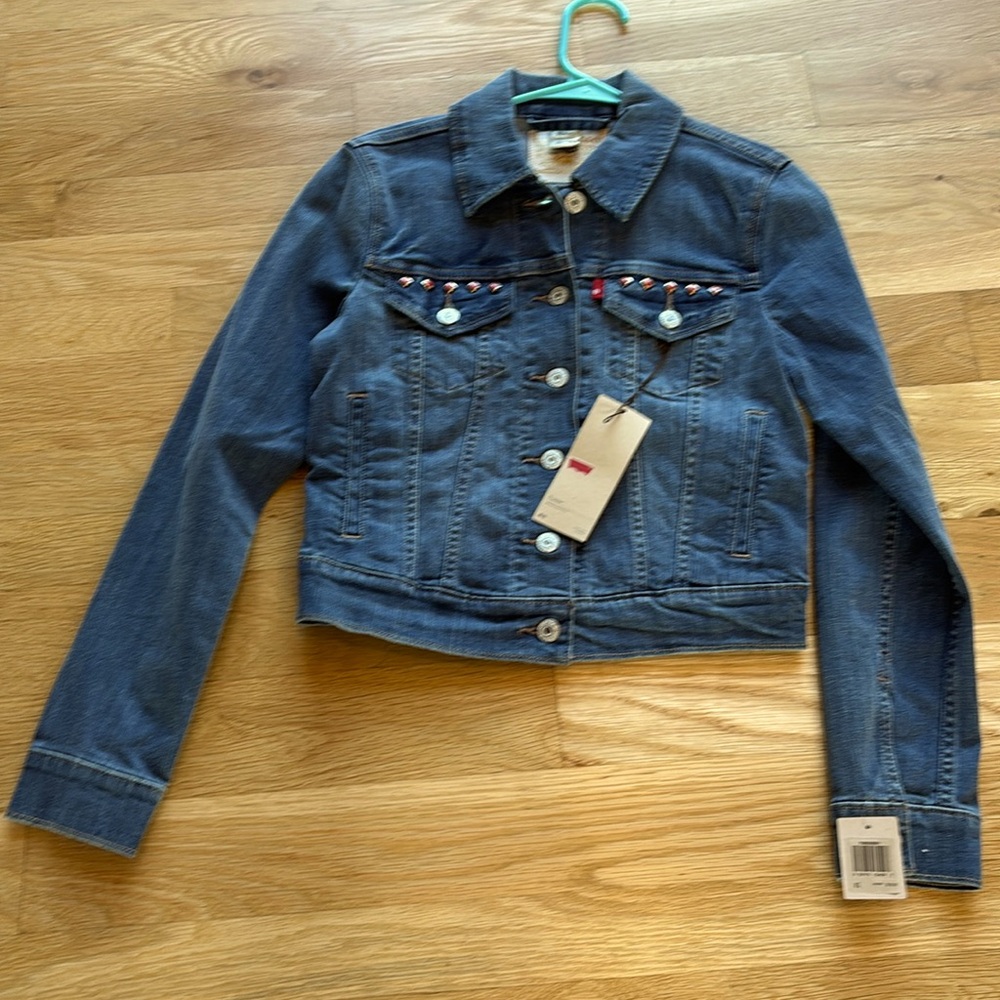 NWT Levi’s Jean Jacket Women’s XS Red/Silver “Beads”